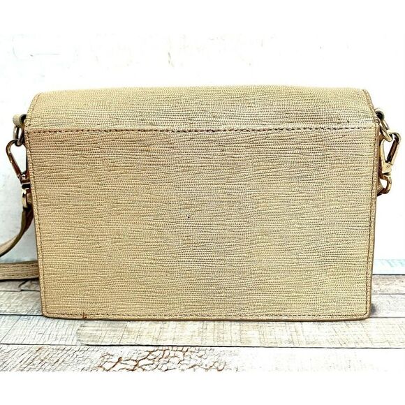 Cole Haan COATED BEIGE GENUINE LEATHER FLAP SMALL X-BODY SHOULDER BAG MESSENGER - Picture 4 of 11